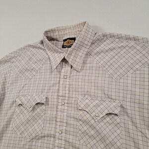 Holt Men Pearl Snap Shirt XL Western Plaid Vintage USA Short Sleeve‎